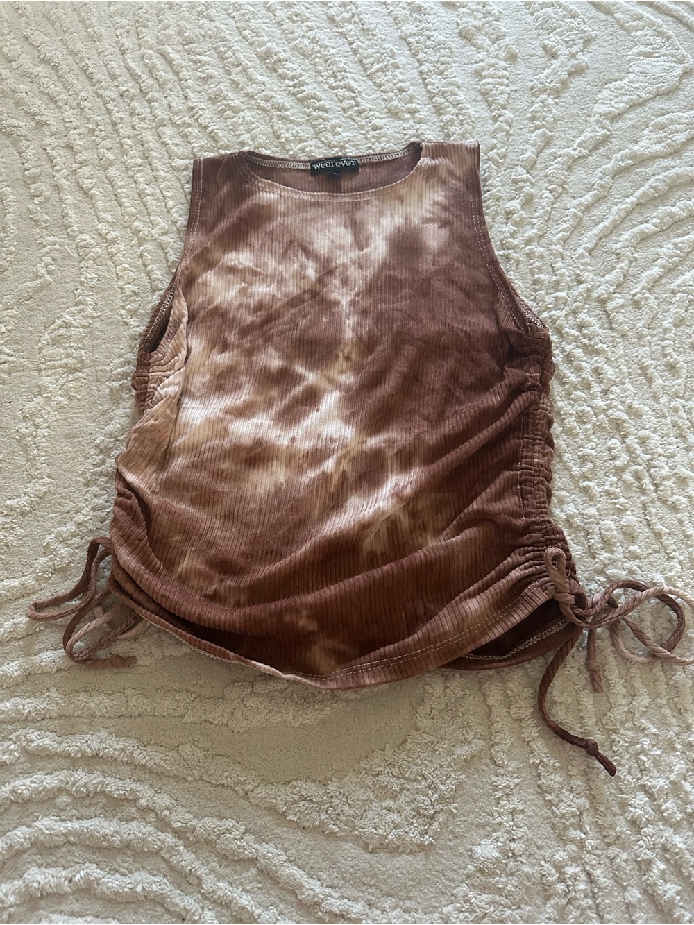 Brown Tie-Dye Ribbed Ruched Tank Top